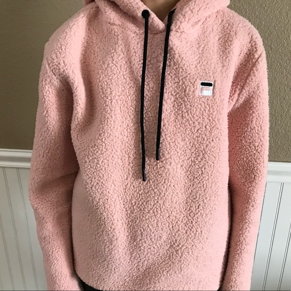 fluffy pink fila sweater